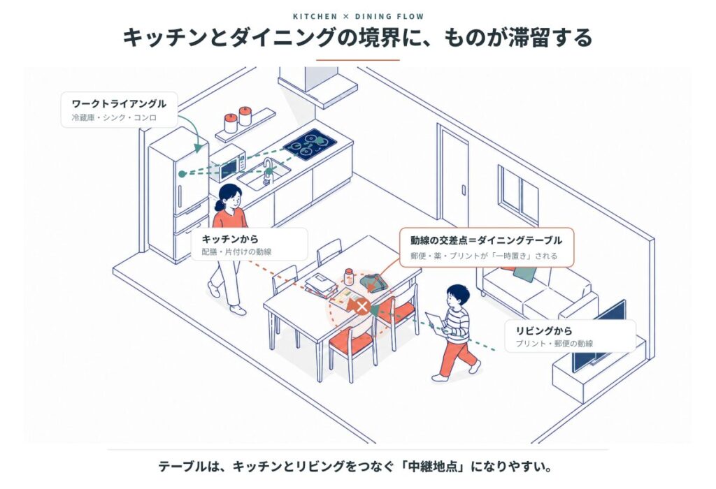 キッチンとダイニングの境界にものが滞留する仕組み