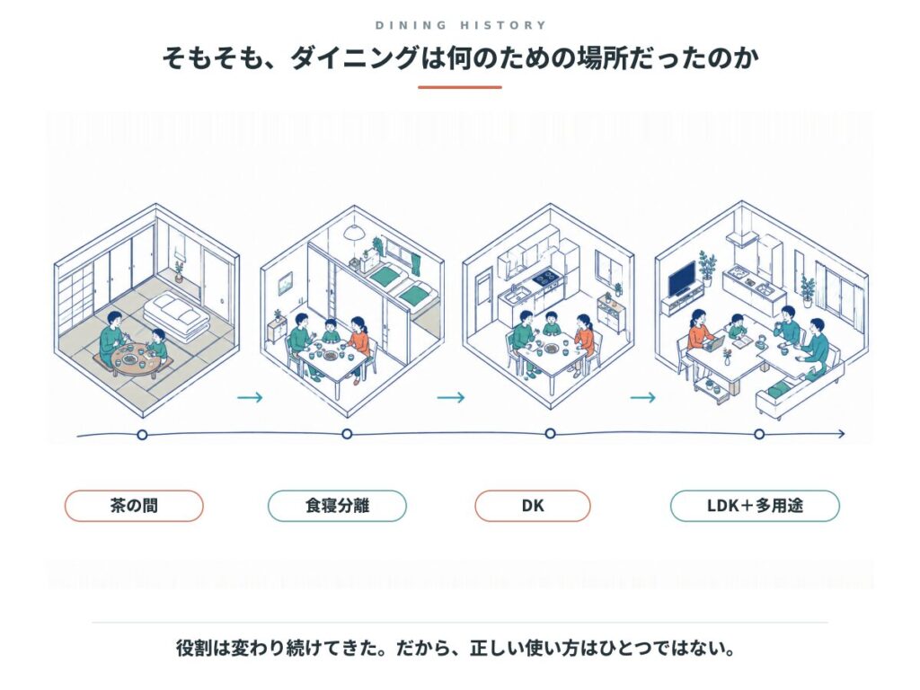 茶の間、食寝分離、DK、LDKと多用途へと移り変わるダイニングの変遷