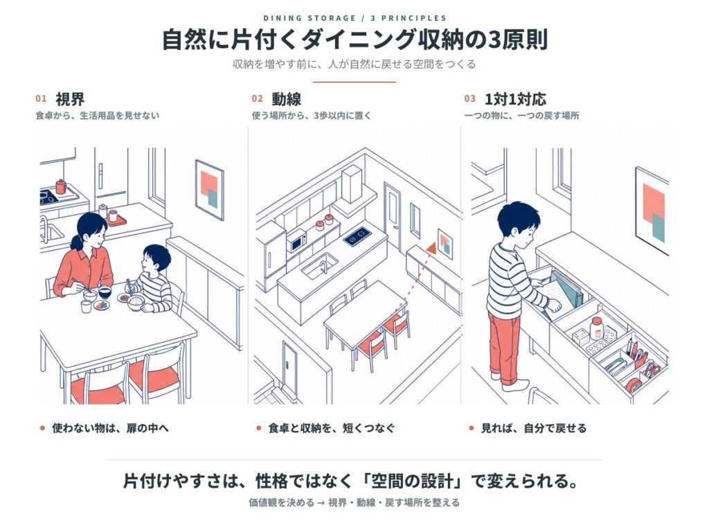 自然に片付くダイニング収納の3原則