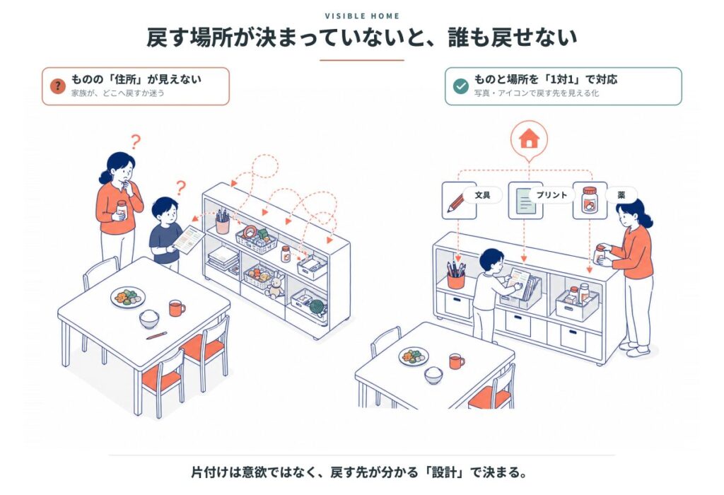 戻す場所が決まっていないと、誰も戻せない