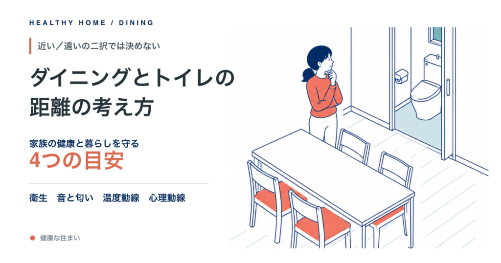 ダイニングとトイレの距離の考え方。近い遠いの二択では決めない、家族の健康と暮らしを守る4つの目安。衛生、音と匂い、温度動線、心理動線